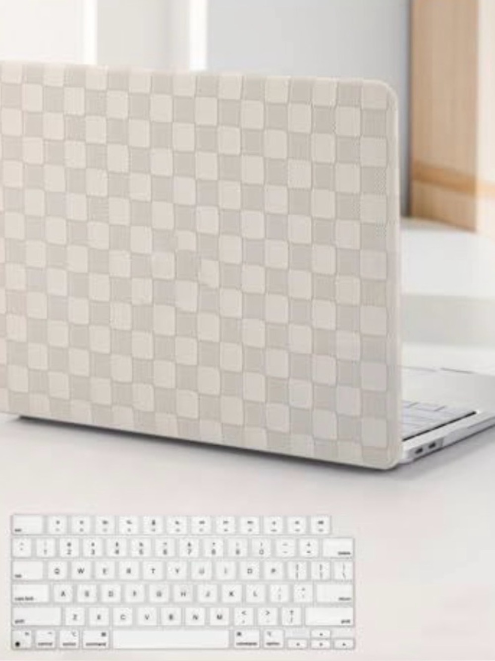 Neutral Beige Checkerboard Laptop Skin and Keyboard Cover